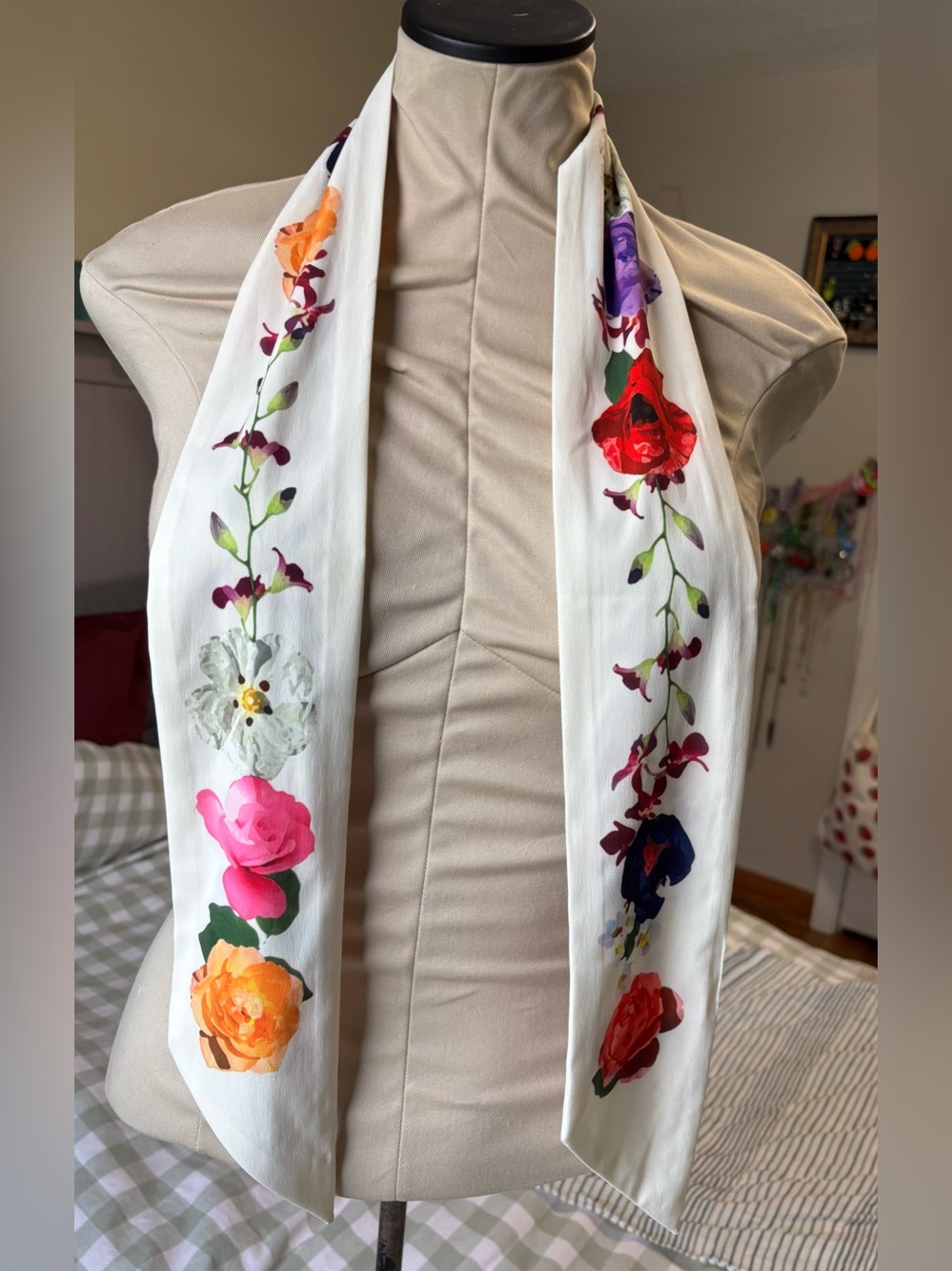 Target White Floral Oblong Scarf with Red Pink Orange Purple Accents